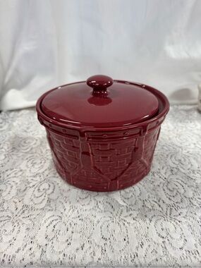 Longaberger Pottery Woven Traditions Drum Crock With Lid Paprika Red